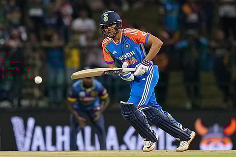 Shubman Gill plays a shot against Sri Lanka